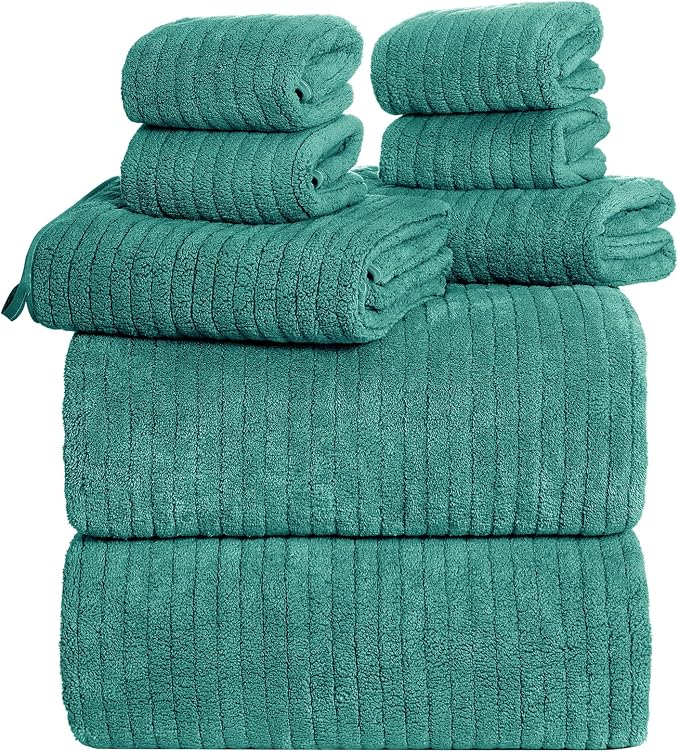 8 Piece Bath Towels Set, 2 Oversized 35 * 70 in Bath, 2 Hand, 4 Wash | Luxury Soft Microfiber, Super Absorbent Thick, Quick Dry, Shower Towels for Bathroom, Spa & Hotel, Teal Green
