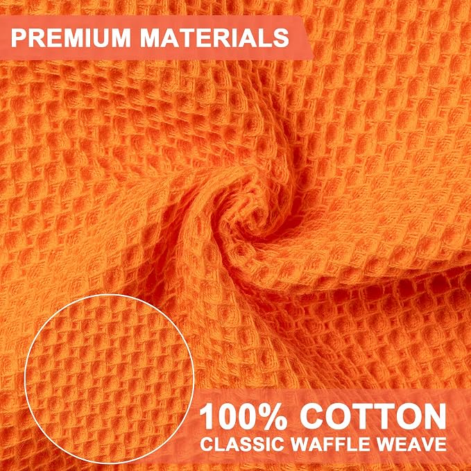Kitchen Towels 6-Pack Kitchen Dish Cloths,100% Cotton,12x12 In,Orange | Towels Waffle Weave,Ultra Soft Absorbent, Quick Drying