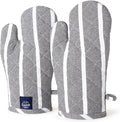 Encasa XO Oven Mitts, Heat Resistant Kitchen Gloves, Microwave | Roma Grey Stripes, 100% Cotton | Diamond Quilted Insulation | Pot Holders | Hanging Loop | Barbecue & Grill | Set of 2