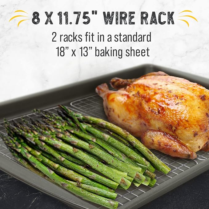 Checkered Chef Cooling Rack for Cooking and Baking - 8” x 11 ¾" Set of 2 Stainless Steel, Oven Safe Grid Wire Cookie Cooling Racks | Stainless Steel, Oven Safe, Grid Wire Design