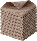 Kitinjoy 100% Cotton Waffle 8-Pack Kitchen Towels, 12" x 12", Tan | Ultra Absorbent, Super Soft, lightweight, Quick Drying Dish Rags for Washing Dishes