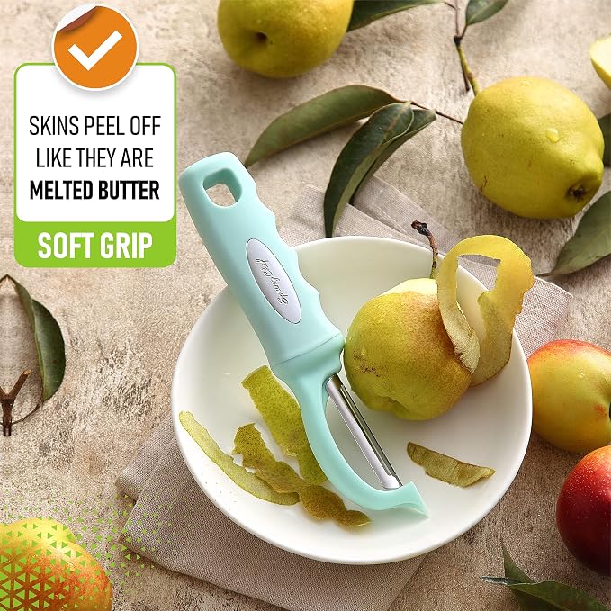 Spring Chef Swivel Vegetable Peeler for Kitchen w/Soft Grip Handle, Mint | Premium Potato Peeler w/ Ultra Sharp Stainless Steel Blades, Multifunctional Veggie Peeler for Apple, Carrot, Cucumber, Fruit