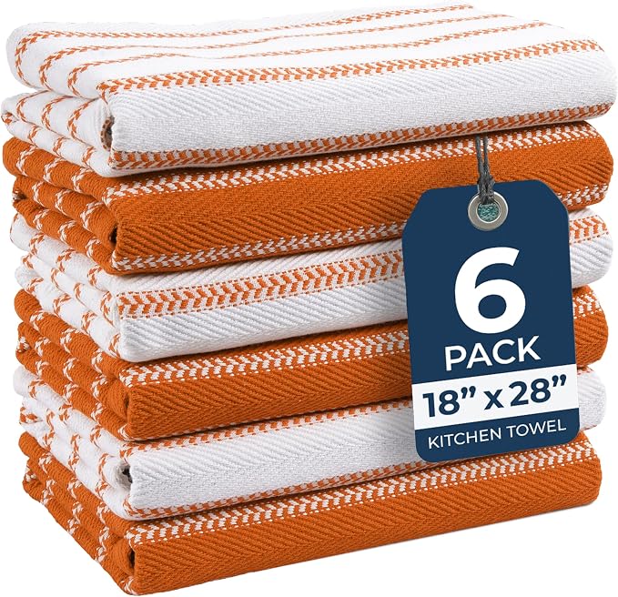 LANE LINEN Kitchen Towels Set – Pack of 6 Cotton Dish Towels, 18”x28”, Absorbent & Quick-Drying Tea Towels for Drying Dishes – Rust