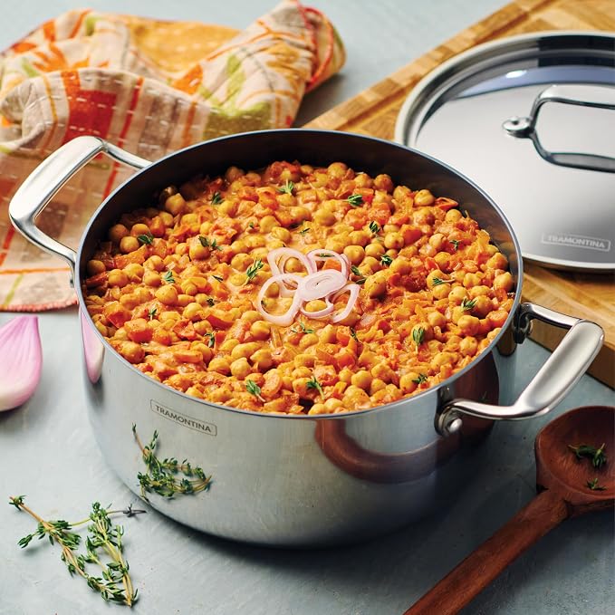 Tramontina Utsava Tri-Ply Clad Stainless Steel 5-Quart Casserole with Lid | Ceramic Non Stick Interior, Induction-Ready Dutch Oven Pot