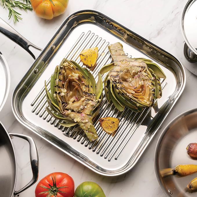 Tramontina Signature Tri-Ply Clad Stainless Steel 11-Inch Square Grill Pan | Induction-Ready, Dishwasher-Safe, NSF-Certified, Made in Brazil