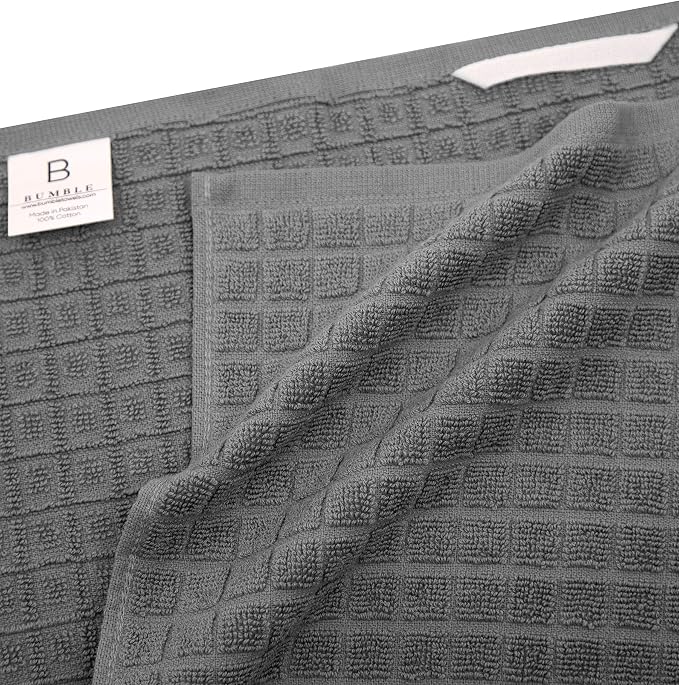 Premium Kitchen Towels 6 Pack 100% Cotton, 20"x28" Dish Towels - Grey Check | Large Flat & Terry Kitchen Linen Set with Hanging Loops, Highly Absorbent for Washing and Drying Dishes