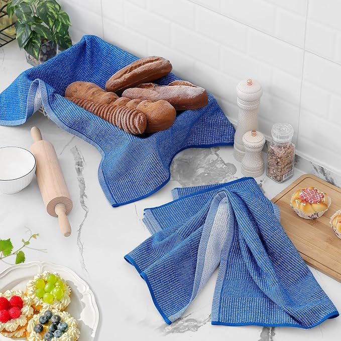 Homaxy 380 GSM Cotton Premium Kitchen Towels 6 Pack, 18"x 28", Blueberry | Flat and Terry Dish Towels, Highly Absorbent Tea Towel Set with Hanging Loop, Soft Utility Kitchen Hand Towels
