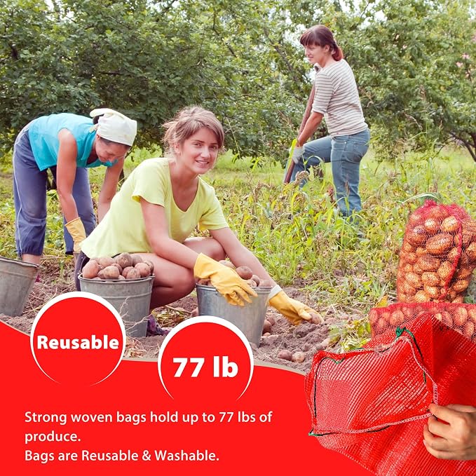 24 Pack 31'' x 20'' Mesh Onion Bags, Reusable Drawstring Fresh Produce Storage Bags for Onions, Vegetables, Potatoes, Citrus, Crawfish Firewood