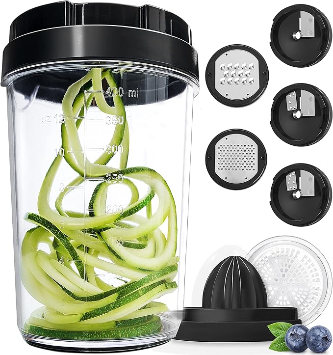 Fullstar Vegetable Spiralizer & Slicer, Veggie Noodle Maker Kitchen Gadget | 8 in 1 Compact Vegetable Slicer & Zucchini Noodle Maker with Sharp Stainless Steel Blades & A Safety First Design