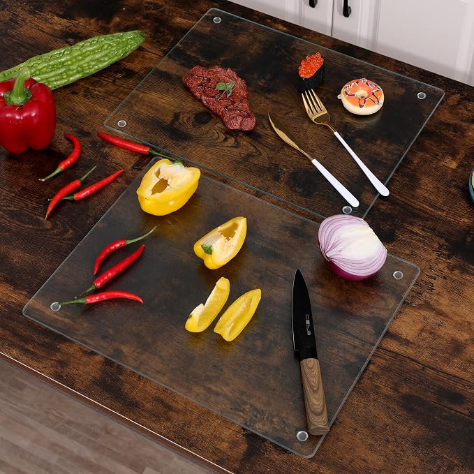 Murrey Home Glass Cutting Board for Kitchen Counter, Tempered Glass Chopping Boards Dishwasher Safe, Small Clear Countertop Tray, Scratch Resistant, Heat Resistant, Non Toxic, Clear, 20"x16"