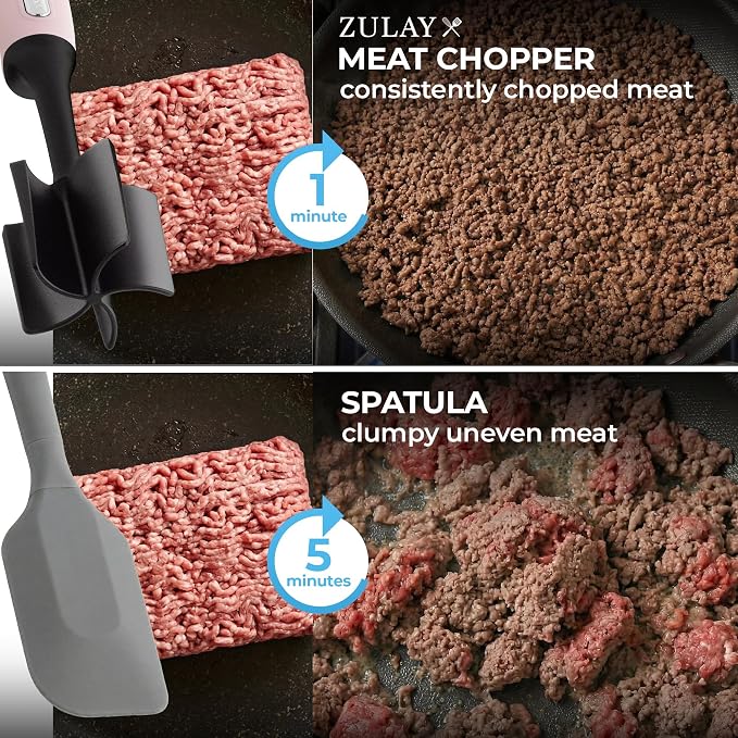 Zulay Kitchen Ground Beef Chopper Tool – 5-Blade Nylon Meat Chopper for Ground Beef, Non-Toxic Food Safe Meat Masher & Breaker, Heat Resistant to 180°C, Dishwasher Safe – Light Pink