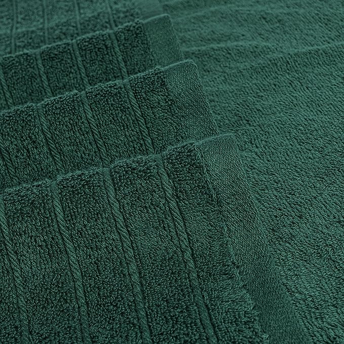 8 Piece Towel Set, 2 XL Bath, 2 Hand, 4 Washcloth, Hunter Green | 100% Cotton, Lighter Weight, Quicker to Dry, Super Absorbent, Perfect for Bathroom