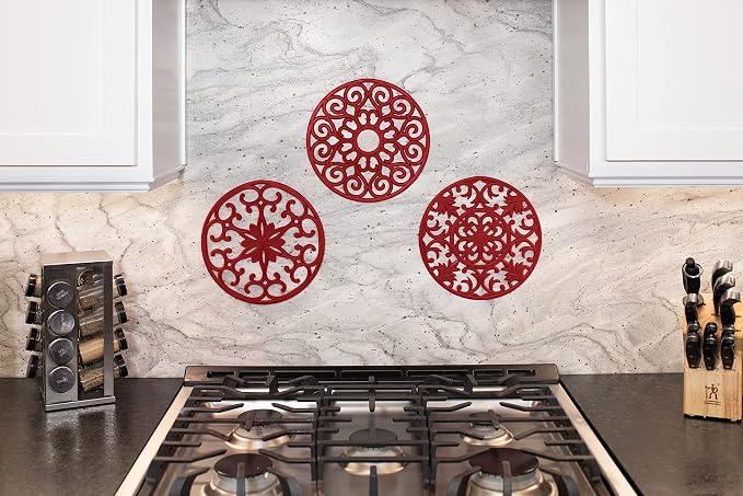 GASARÉ, Extra Large, Thick, 10" Silicone Trivets for Hot Dishes, Pots, and Pans, Hot Pads for Countertops, Flexible, Dishwasher Safe, 10 x ¼ Inches, Set of 3, Red
