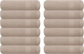 GLAMBURG Ultra Soft 12-Piece Washcloths Set 13x13-100% Ringspun Cotton - Durable & Highly Absorbent Face Towels - Ideal for use in Bathroom, Kitchen, Gym, Spa & General Cleaning - Tan