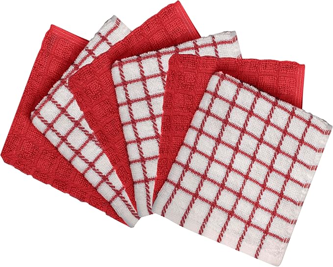 Bumble Dish Cloths (6-Pack), 100% Cotton Kitchen Towels, 12"x12" - Red | 405 GSM | Soft, Highly Absorbent & Durable Dish Towels for Kitchen