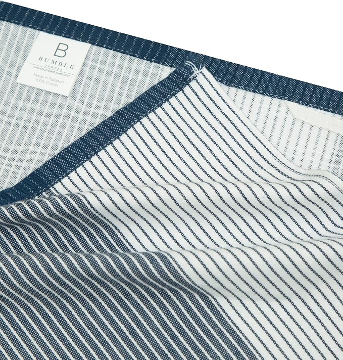 Premium Kitchen Towels 6 Pack 100% Cotton, 20"x28" - Blue | 238GSM Yarn Dyed Flat Woven Stripe Dish Towel for kitchen | Kitchen hand towels with Hanging Loop | Absorbent Linen set