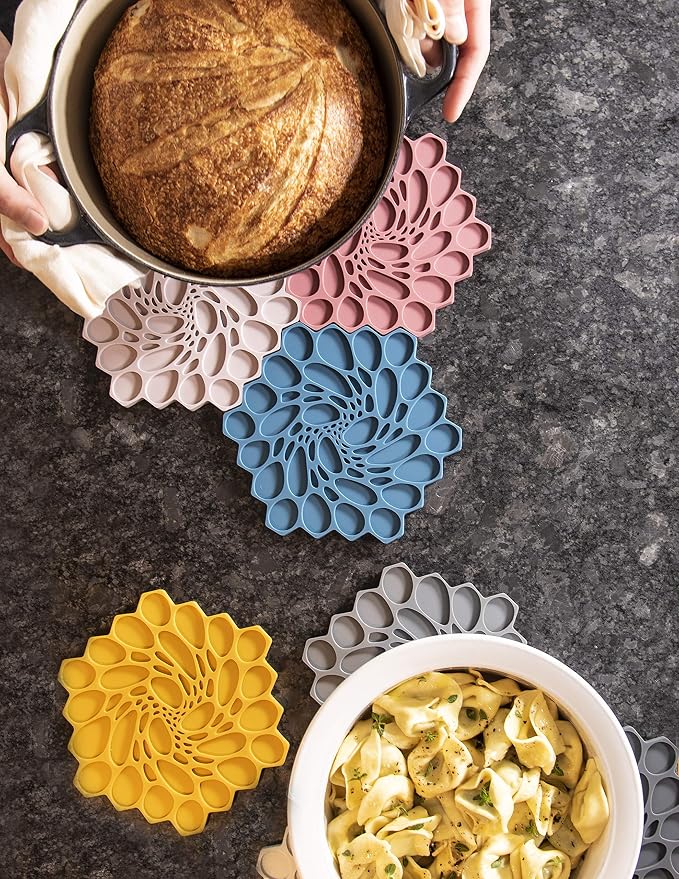7 x 7 Hive Interlocking Silicone Trivet, BPA, PVC-Free, Heat Resistant Up to 675°F, Non Slip, Protects Table from Heat, Mustard Color, Pack of 1