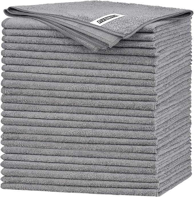 Grey Microfiber Cleaning Cloth -Pack of 24, Highly Absorbent Cleaning Rags, 16"X12" All Purpose Cleaning Towels for Housekeeping, Kitchen, Car, Lint Free and Reusable Microfiber Towels