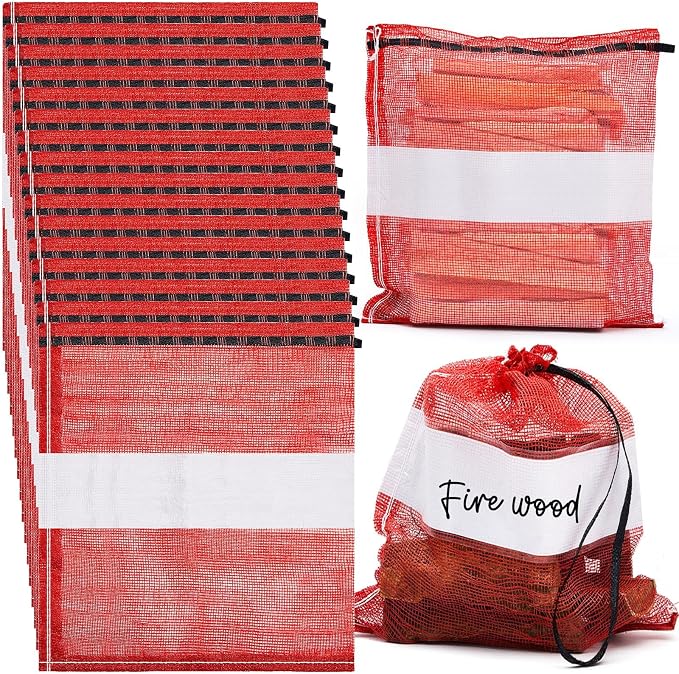 60 Pcs Onion Bags Reusable Mesh Produce Storage with Drawstring Firewood Bags Onion Potato Storage Sacks for Garden Vegetable Fruit Produce Packaging Supplies (24 x 28 Inch)