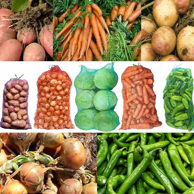 24 Pack 20'' x 14'' Mesh Onion Bags, Reusable Drawstring Fresh Produce Storage Bags for Onions, Vegetables, Potatoes, Citrus, Crawfish Firewood
