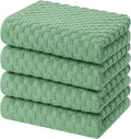 Homaxy 100% Cotton Terry Kitchen Towels(15" x 25", 4 Pack), Grass Green | Soft and Super Absorbent Dish Towels, 380 GSM Reusable Tea Towel with Hanging Loop, Pineapple Grid Designed