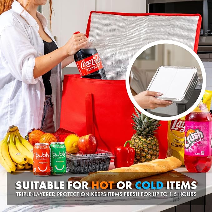Carrywell (Not Made In China) Insulated Food Delivery and Catering Bags, XXXL Pizza Delivery and Reusable Warming Bag, Thermal Insulation Tote for Hot and Cold Food, Doordash