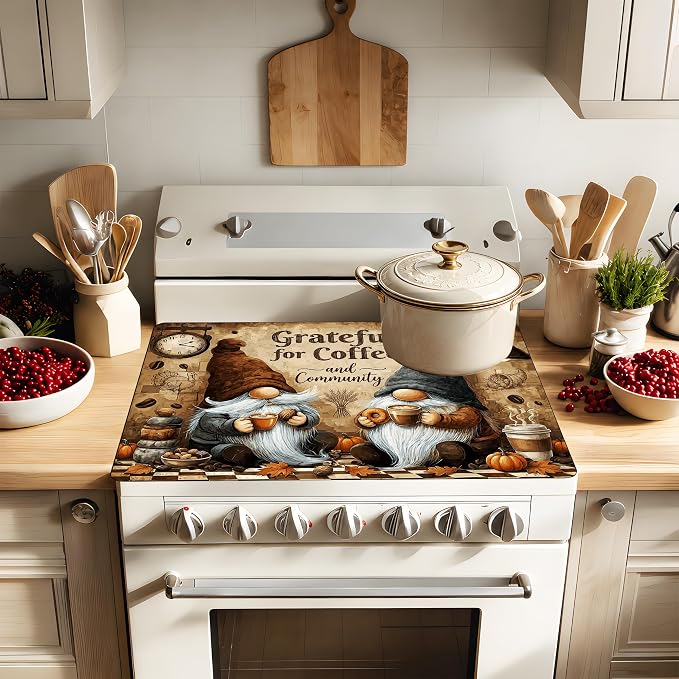 Gnome Stove Top Cover Mat, Coffee Kitchen Decor, 28.5 x 20.5 In (Santa Claus)