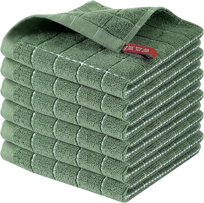 Homaxy 100% Cotton Terry Kitchen Dish Cloths, 6 Pack, Grass Green | Ultra Soft and Absorbent, Suitable for Drying and Washing Dishes