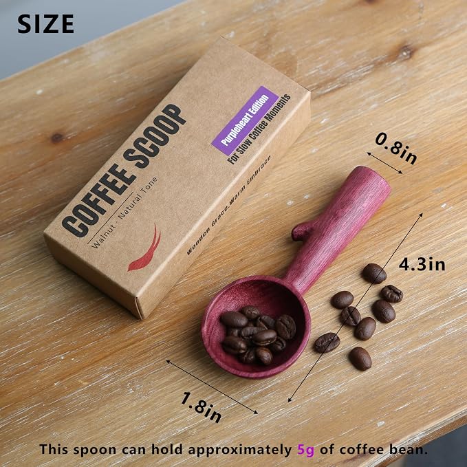 Purpleheart Coffee Scoop,Wooden Coffee Bean Measuring Spoon,5g Capacity,Natural Wood Coffee Scoop for Tea,Sugar & Powder,Rustic Kitchen Gift for Coffee Lovers