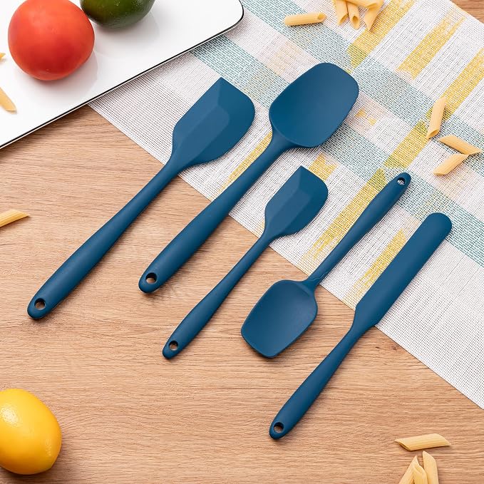 Silicone Spatula Set,5 Piece Food Grade Rubber Spatulas,Navy Blue | Spatulas Silicone Heat Resistant for Baking,Cooking,and Mixing High Heat Resistant Non Stick Dishwasher Safe BPA-Free