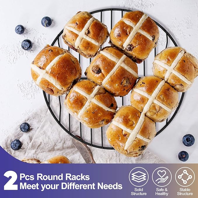 P&P CHEF 7.5 Inch Cooking Rack Round for Steaming Cooling, Black, 2 Pack | Stainless Steel Round Wire Rack for Baking Grilling, Roasting, Fits Air Fryer, Steamer Pot, Oven & Dishwasher Safe