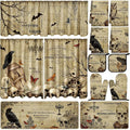 13 Pack Vintage Gothic Halloween Kitchen Decor Set, 3 Curtain Valance 2 Non Slip Rugs 4 Kitchen Towels 2 Pot Holders 2 Oven Mitts, Skull Raven Owl Spooky Print for Cooking Baking