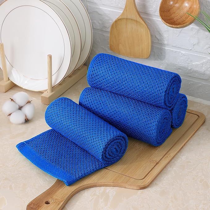 Kitinjoy 100% Cotton Waffle 4-Pack Kitchen Towels, 13" x 28", Blueberry | Super Soft, Ultra-Absorbent, Fast Drying, lightweight, Quick Drying Kitchen Hand Towels