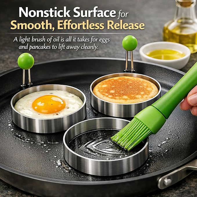 Pancake & Egg Mold Set – 5 Stainless Steel Shapes for Kids Breakfast Non‑Stick Egg Rings for Frying Eggs, Omelets & Mini Pancakes Heart, Star, Flower, Circle & Mouse Heat‑Safe, Dishwasher Safe