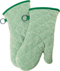 Yarn Dyed Oven Mitts 1 Pair, 100% Cotton Heat Resistant 470 Degree | Oven Gloves for Men Women Cooking Baking Barbecue BBQ Microwave Crafting Machine Washable Pot Holders Mittens (Green 2)