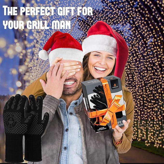 BBQ Grill & Oven Gloves 1472°F Heat Resistant | Storage Case & Gift Box | Fireproof, non-slip silicone mitts, extra-long protection for grilling, smoking & baking | Pro Series BBQ gloves - Easy clean