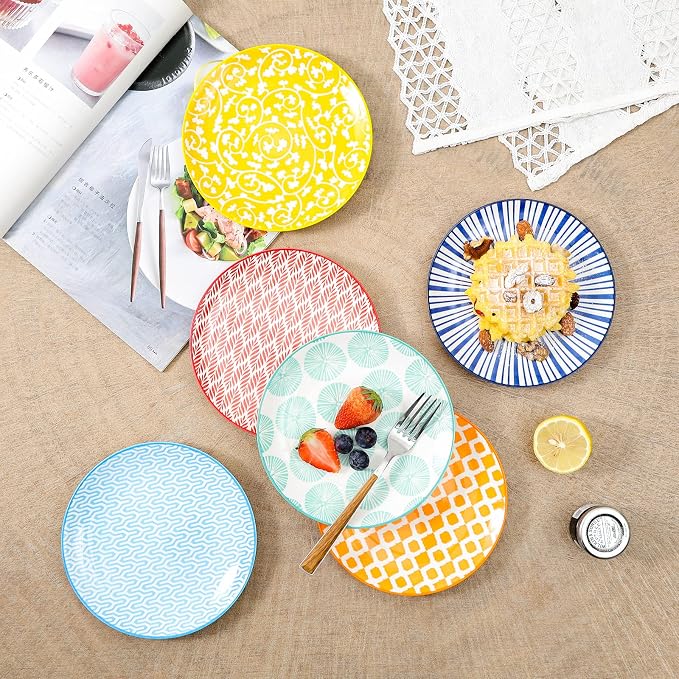 Selamica Ceramic Dessert Plates Set of 6, 6 Inch Small Plates for Snacks | Appetizer Plates for Kitchen, Microwave Dishwasher Safe, Assorted Colors