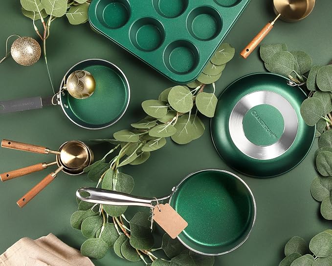 Granitestone 10 Inch Non Stick Frying Pan Skillet Granite Coated Egg & Omelette Pan, Non Toxic PFOA Free, Metal Utensil Safe, Aluminum, Oven Safe to 500°F, Dishwasher Friendly, Emerald Green