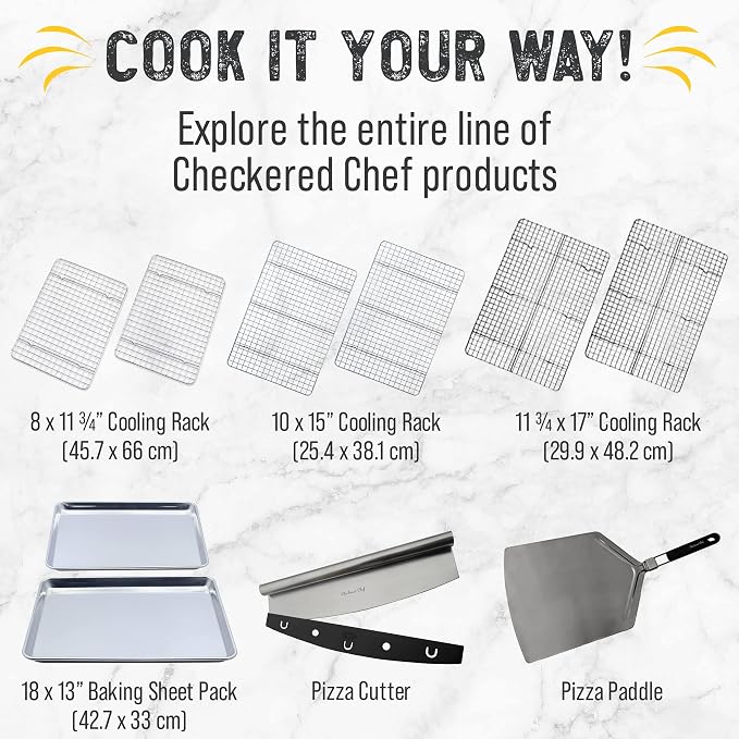 Checkered Chef Cooling Rack for Cooking and Baking - 8” x 11 ¾" Set of 2 Stainless Steel, Oven Safe Grid Wire Cookie Cooling Racks | Stainless Steel, Oven Safe, Grid Wire Design