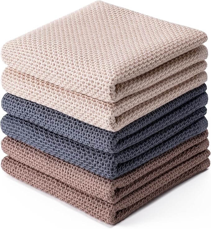BOOMIBOO 6-Pack Dish Towels,100% Cotton Waffle Weave,13x28 in,Multicolor | Ultra Soft Absorbent, Quick Drying
