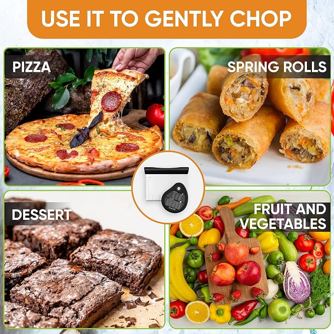 Spring Chef Stainless Steel Bench Scraper & Bowl Scraper Set for Baking | Heavy Duty Dough Cutter Tool & Bowl Pastry Scraper with Measurements for Pizza, Bread, Pastries, Sourdough, Black