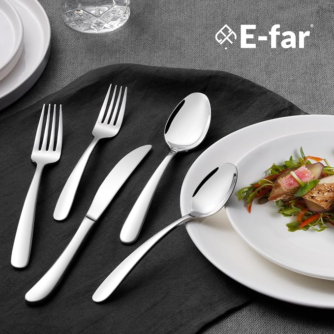 E-far Heavy Duty Silverware Set for 4, 20-Piece Stainless Steel Flatware Cutlery Set, Heavy Weight Metal Tableware Eating Utensils for Home Restaurant Weddings, Mirror Polished & Dishwasher Safe