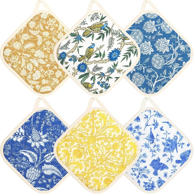 6 Pack Pot Holders 100% Cotton Heat Resistant Potholder, Machine Washable Pot Holder, Hot Pads, Table Pads for Cooking Baking (R)