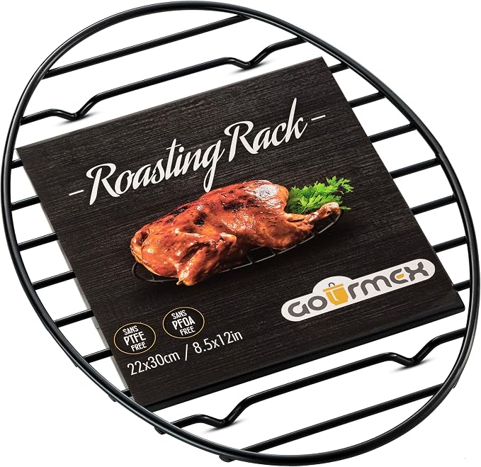 Black Oval Roasting Rack with Integrated Feet | Stainless Steel Kitchen Rack With Non-Stick Coating, PTFE Free | Oven and Dishwasher Safe | Ideal for Cooking, Roasting, Drying, Grilling