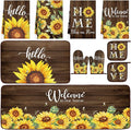 Fourluoo 10 Pcs Sunflower Kitchen Set Kitchen Towels and Rugs Mats Oven Mitts and Pot Holders Sets Brown Woodgrain Decor for Cooking Baking Grilling Gift