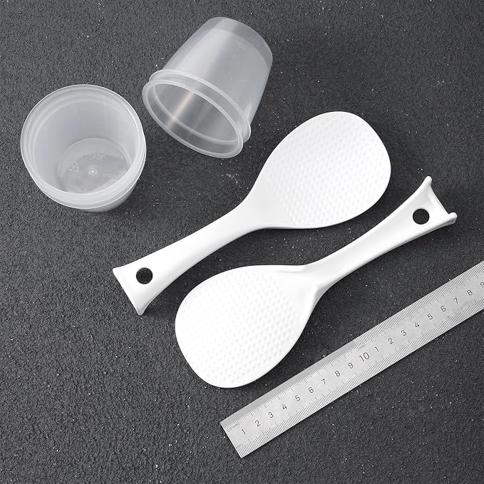 5 Pack Plastic Rice Measuring Cups, 160 ml Measuring Cup for Rice Cooker, Rice Cup Replacement, Heat Resistant Non Stick, with 2 Pack Rice Paddle Rice, Kitchen Supplies, Dog Cat Food Measuring