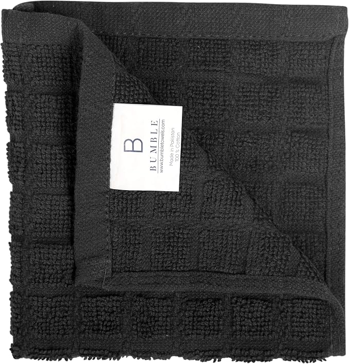 Bumble Dish Cloths (8-Pack), 100% Cotton Kitchen Towels, 12"x12" - Black | 405 GSM | Soft, Highly Absorbent & Durable Dish Towels for Kitchen