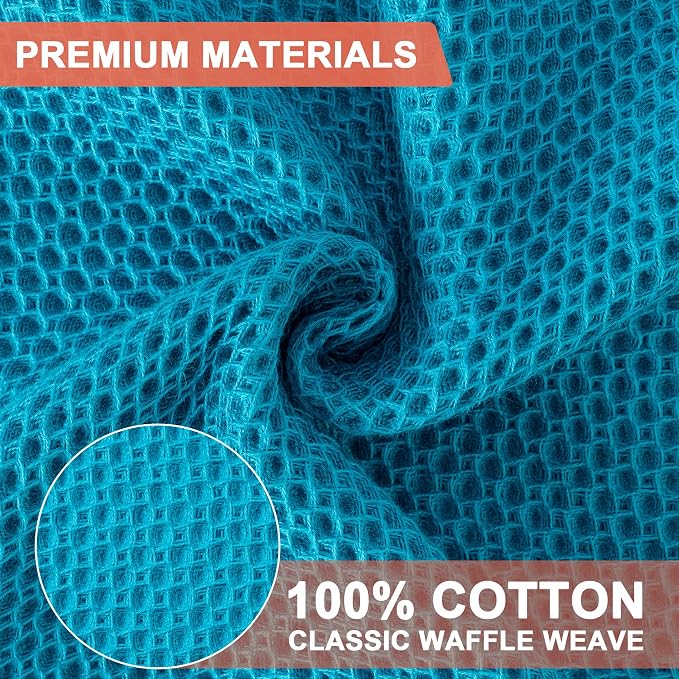 Kitchen Towels 6-Pack Kitchen Dish Cloths,100% Cotton,12x12 In,Teal | Towels Waffle Weave,Ultra Soft Absorbent, Quick Drying