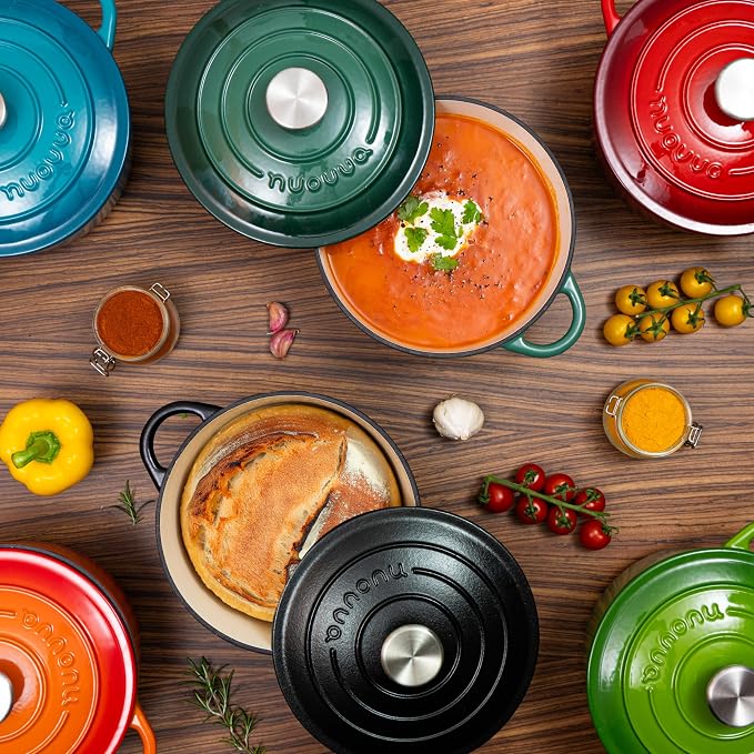 Cast Iron Dutch Oven with Lid - Non-Stick Ovenproof Enamelled Casserole Pot - Sturdy Dutch Oven Cookware - Blue, 7.3- Quart, 30cm- by Nuovva