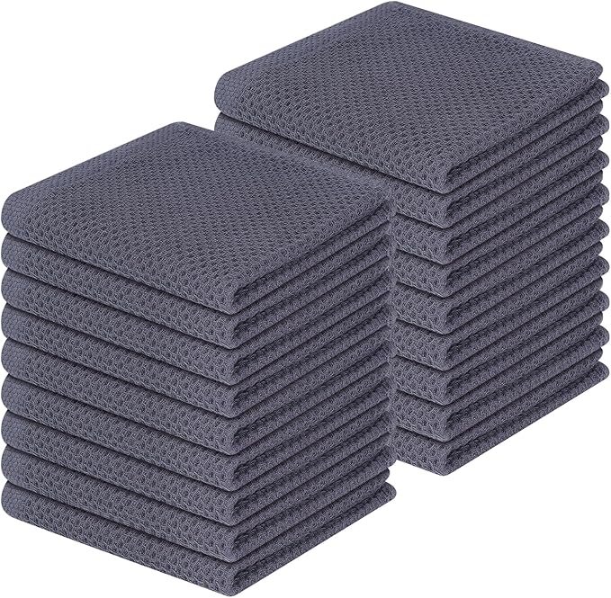 Homaxy 100% Cotton Waffle Weave Kitchen Dish Cloths 18-Pack, Dark Grey | 12 x 12 Inches, Ultra Soft Absorbent Dish Towels, Quick Drying Dish Rags with Hanging Loop